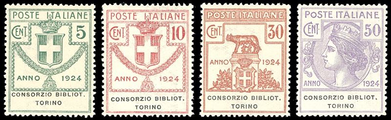 CONSORZIO BIBLIOT.TORINO 1924 - Serie completa (30/33), nuovi, gomma originale integra, perfetti e ben centrati. Ferrario.  - Asta Filatelia - Cambi Casa d'Aste