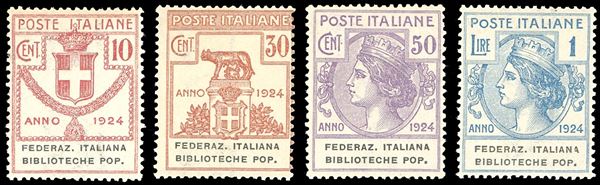 FEDERAZ.ITALIANA BIBLIOTECHE POP.1924 - Serie completa (34/37), nuovi, gomma originale integra, perfetti. Ferrario.