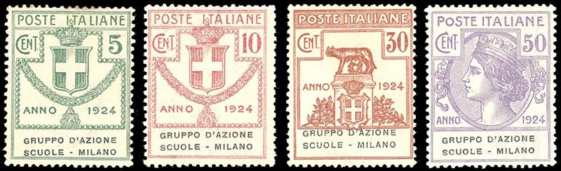GRUPPO D'AZIONE SCUOLE MILANO 1924 - Serie completa (38/41), nuovi, gomma originale integra, perfetti. Ottima qualità.  - Asta Filatelia - Cambi Casa d'Aste