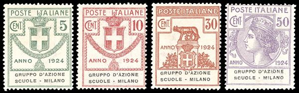 GRUPPO D'AZIONE SCUOLE-MILANO 1924 - Serie completa (38/41), nuovi, gomma originale integra, perfetti. Ferrario.