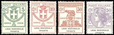 Lega Nazionale Trieste, Serie completa di francobolli (42/45), 1924, gomma originale integra