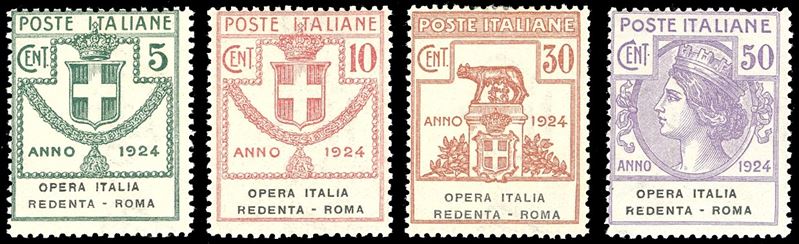 OPERA ITALIA REDENTA-ROMA 1924 - Serie completa (46/49), nuovi, gomma originale integra, perfetti. Ferrario.  - Auction Philately - Cambi Casa d'Aste