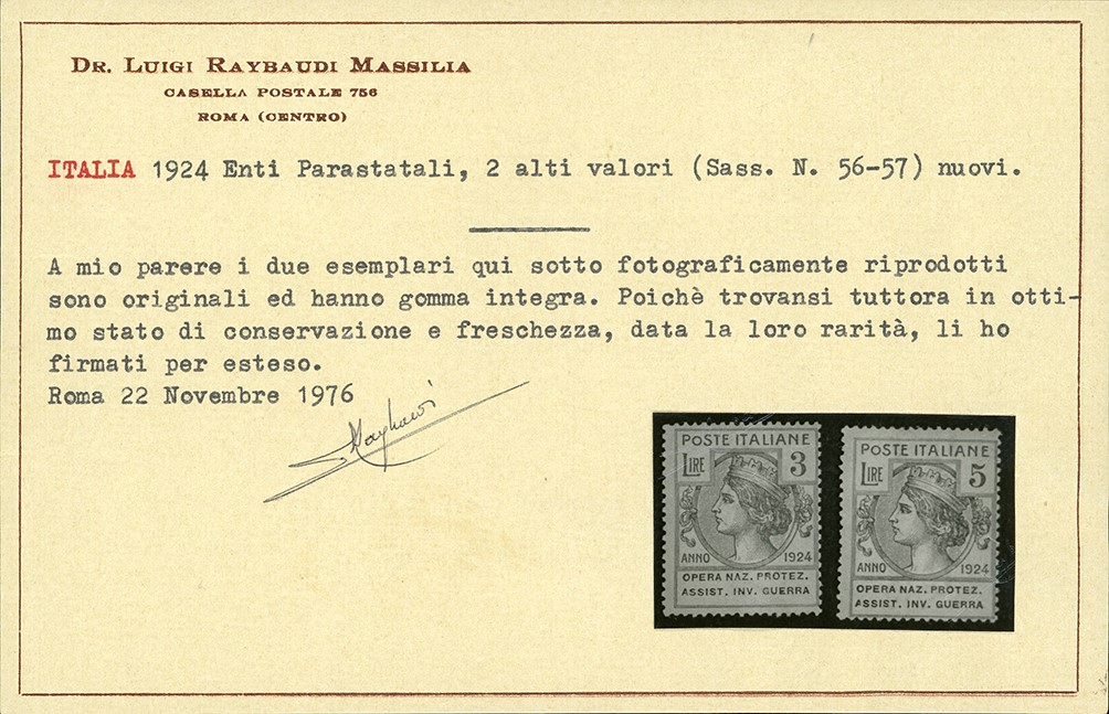 A. Diena, Serie completa dei francobolli dell'Opera Nazionale di Protezione Assistenziale in Guer...