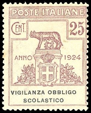 VIGILANZA OBBLIGO SCOLASTICO 1924 - 25 cent. (69), nuovo, gomma originale integra, perfetto. Ferrario.  - Asta Filatelia - Cambi Casa d'Aste