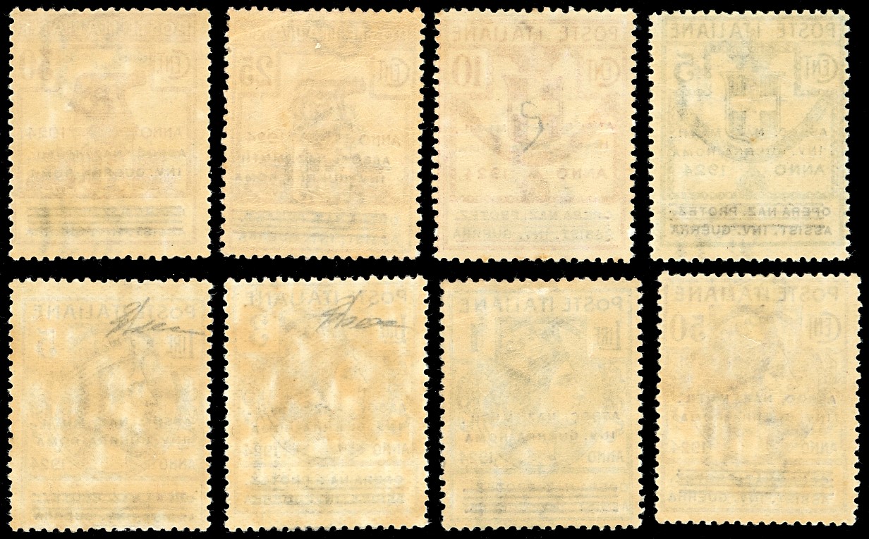 ASSOCIAZIONE NAZIONALE MUTILATI DELLA GUERRA, Soprastampati, serie completa (70/77) del 1924