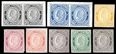 1862 - Saggi Pellas, 2 cent. (Unificato 16), due coppie e sei esemplari in colori differenti, sen...