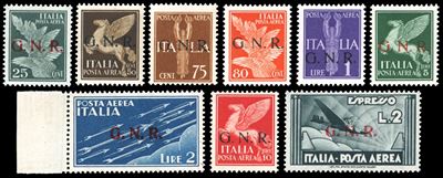 POSTA AEREA 1944, Soprastampati G.N.R. di Verona, serie completa (117/125), gomma originale integ...
