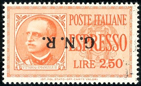 ESPRESSI 1943 - 2,50 lire soprastampa G.N.R. di Verona, I tipo, capovolta (20a), gomma integra, perfetto. G.Oliva.  - Auction Philately - Cambi Casa d'Aste