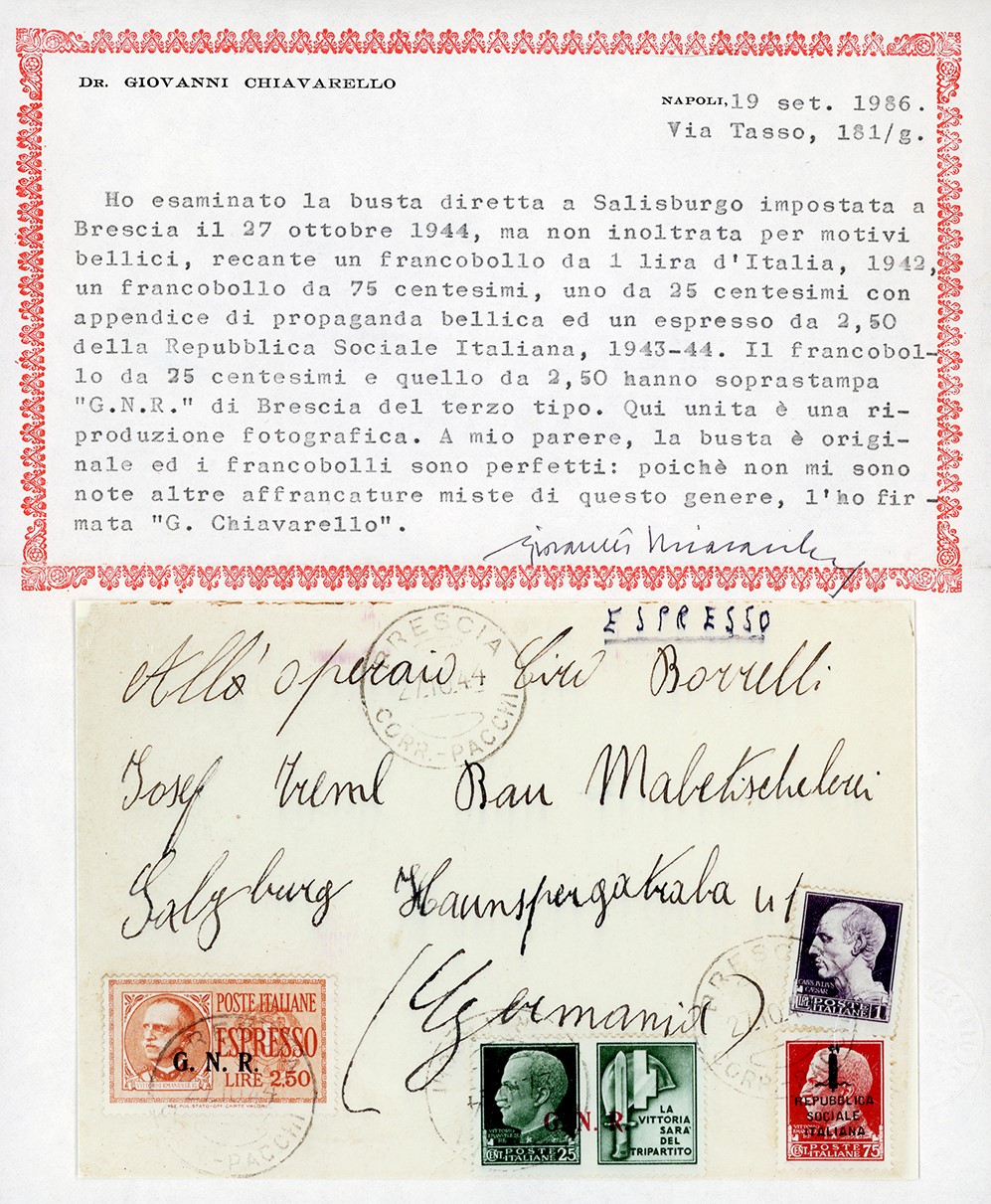 Espressi 1944, 2,50 lire e 1 lira con soprastampa G.N.R. di Brescia, III tipo
