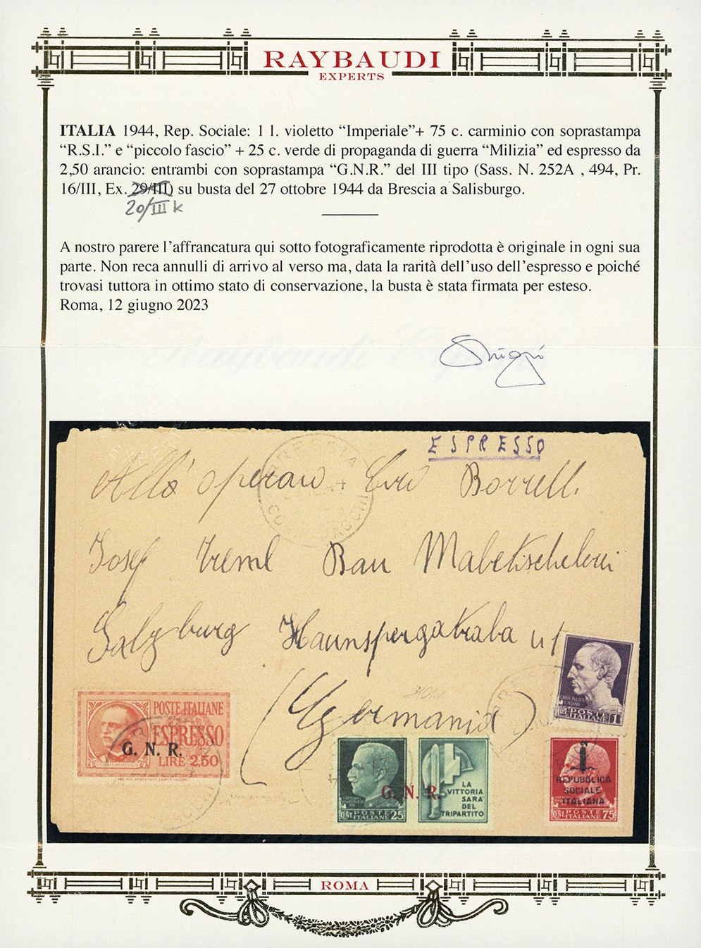 Espressi 1944, 2,50 lire e 1 lira con soprastampa G.N.R. di Brescia, III tipo