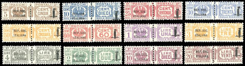 PACCHI POSTALI 1944 - Soprastampati, serie completa (36/47), nuovi, gomma originale integra, perfetti. Molto belli. Alti valori cert. Enzo Diena e Ferrario.  - Asta Filatelia - Cambi Casa d'Aste