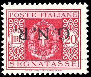 SEGNATASSE 1944 - 20 lire, soprastampa G.N.R. di Verona capovolta, punto piccolo dopo "G" e punto grosso dopo "N" (59ae), nuovo, gomma originale integra, perfetto. Cert. Ferrario.  - Auction Philately - Cambi Casa d'Aste