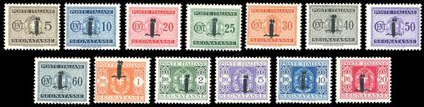SEGNATASSE 1944 - Soprastampati fascetto, serie completa (60/72), nuovi, gomma originale integra, perfetti. Alti valori cert. Caffaz.