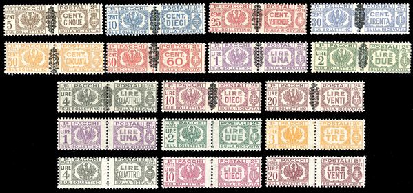 PACCHI POSTALI 1945/46 - Le due emissioni, serie complete (48/49,60/65), nuovi, gomma originale integra, perfetti e molto freschi.