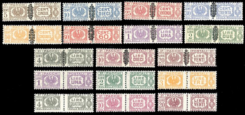 PACCHI POSTALI 1945/46 - Le due emissioni, serie complete (48/49,60/65), nuovi, gomma originale integra, perfetti e molto freschi.  - Asta Filatelia - Cambi Casa d'Aste