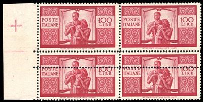 1946 - Francobollo da 100 lire Democratica, blocco di quattro