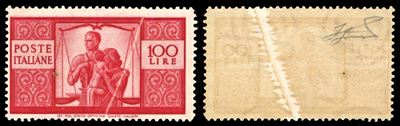 1946, 100 lire Democratica, II lastra, dent. 14 1/4 x 14 1/4, carta grigia