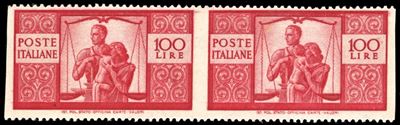 1946, 100 lire Democratica, II lastra, gomma originale integra, coppia orizzontale non dentellata...