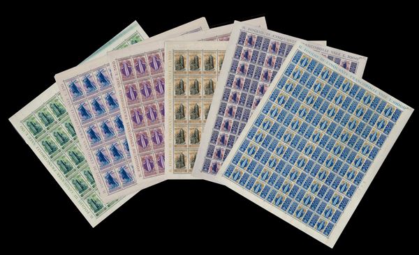 1948 - Santa Caterina, serie completa (574/577+A), fogli di 50 esemplari, nuovi, gomma originale integra, perfetti. Ottima qualità. Ferrario.
