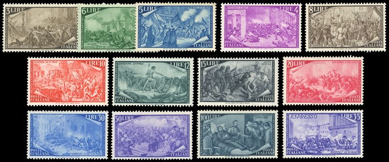 1948 - Risorgimento, serie completa (580/591+E), buona/ottima centratura, gomma originale integra, perfetti. Ferrario per gli alti valori.  - Auction Philately - Cambi Casa d'Aste
