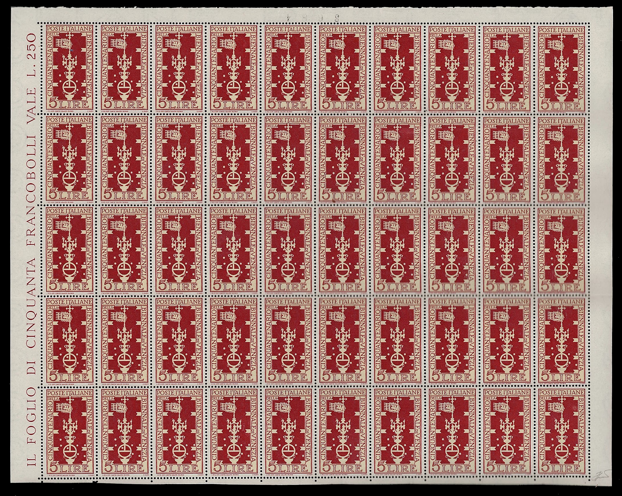 Ferrario, Serie completa della Biennale di Venezia 1949 (594/597), fogli di 50 esemplari