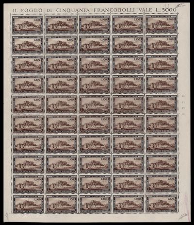 Ferrario, 100 lire Romana (1949), foglio completo di 50 esemplari