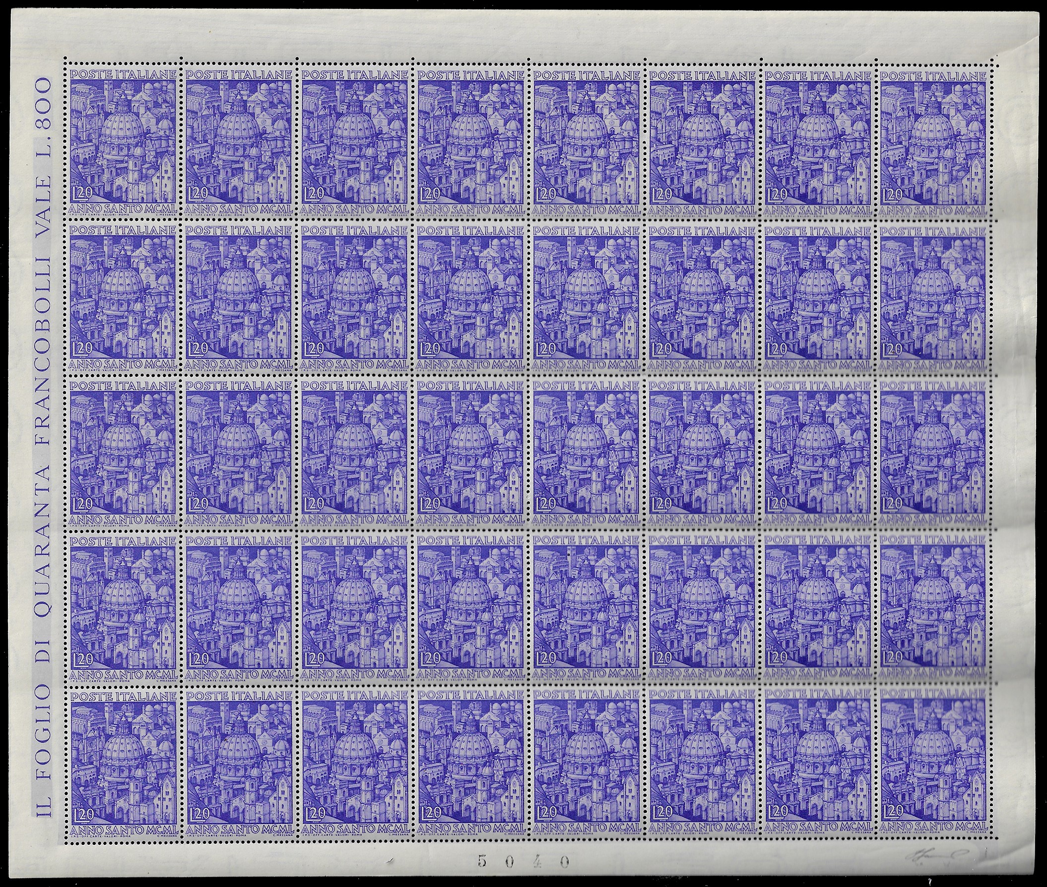 Ferrario, 1950 - Anno Santo, serie completa (620/621) di 40 esemplari