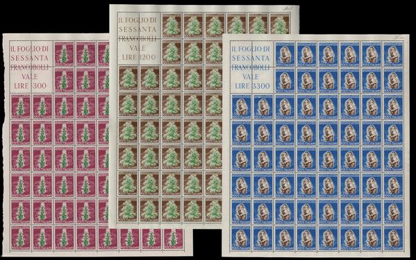 1950 - Tabacco, serie completa (629/631), fogli di 60 esemplari, nuovi, gomma originale integra, perfetti e di ottima qualità. Rari. Ferrario.