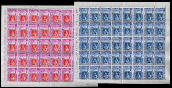 1951 - Toscana, serie completa (653/654), fogli di 40 esemplari, nuovi, gomma originale integra, perfetti. Molto freschi. Ferrario.