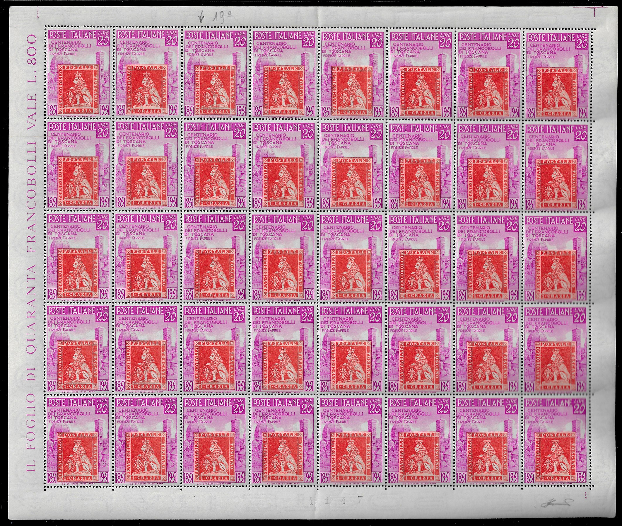 Ferrario, Toscana, serie completa (653/654) con fogli di 40 esemplari, nuovi e gomma originale in...