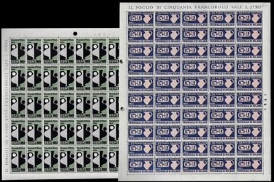 Ferrario, 1951 - Triennale, serie completa (666/667), fogli di 50 esemplari