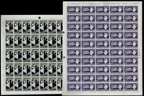 1951 - Triennale, serie completa (666/667), fogli di 50 esemplari, nuovi, gomma originale integra, perfetti. Ferrario.