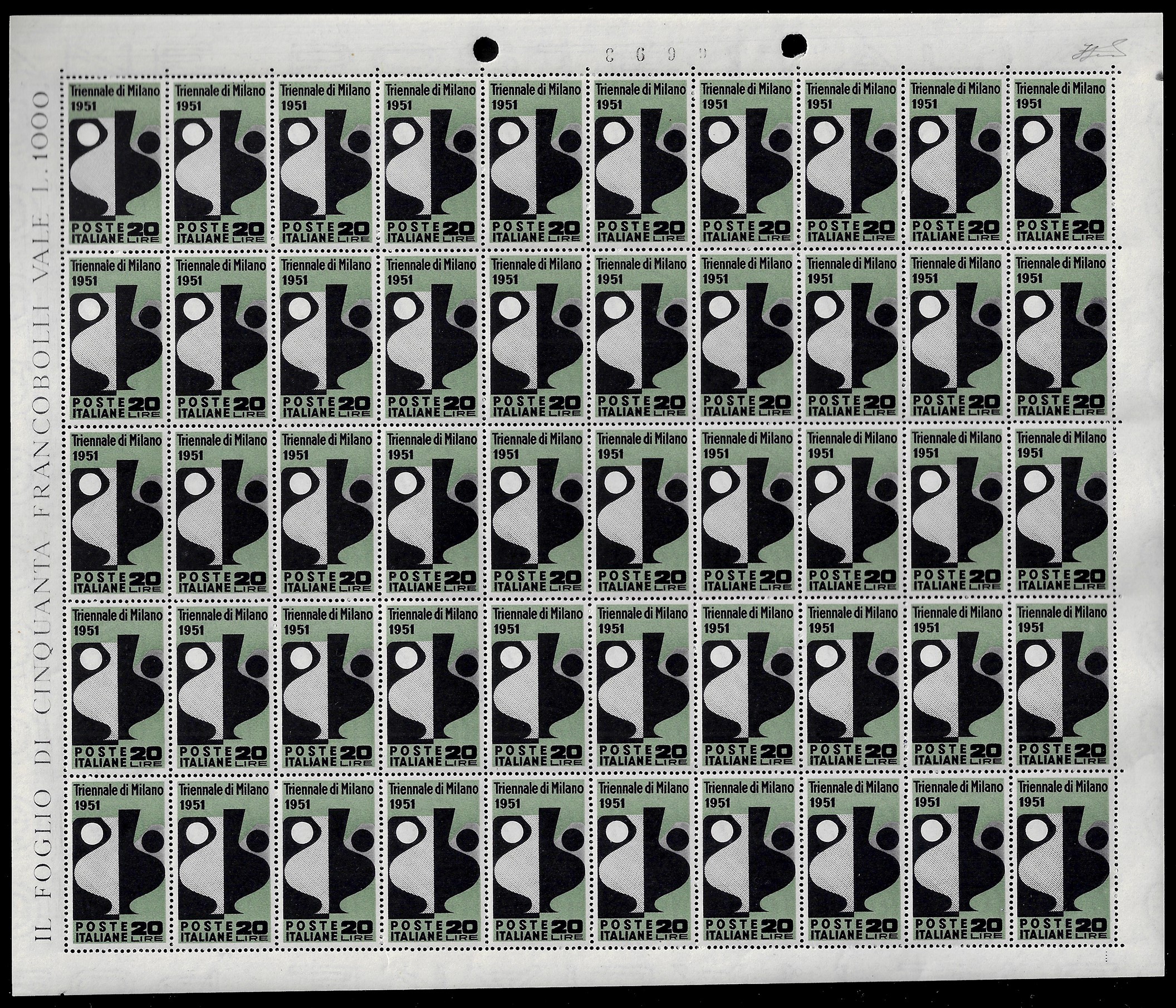 Ferrario, 1951 - Triennale, serie completa (666/667), fogli di 50 esemplari