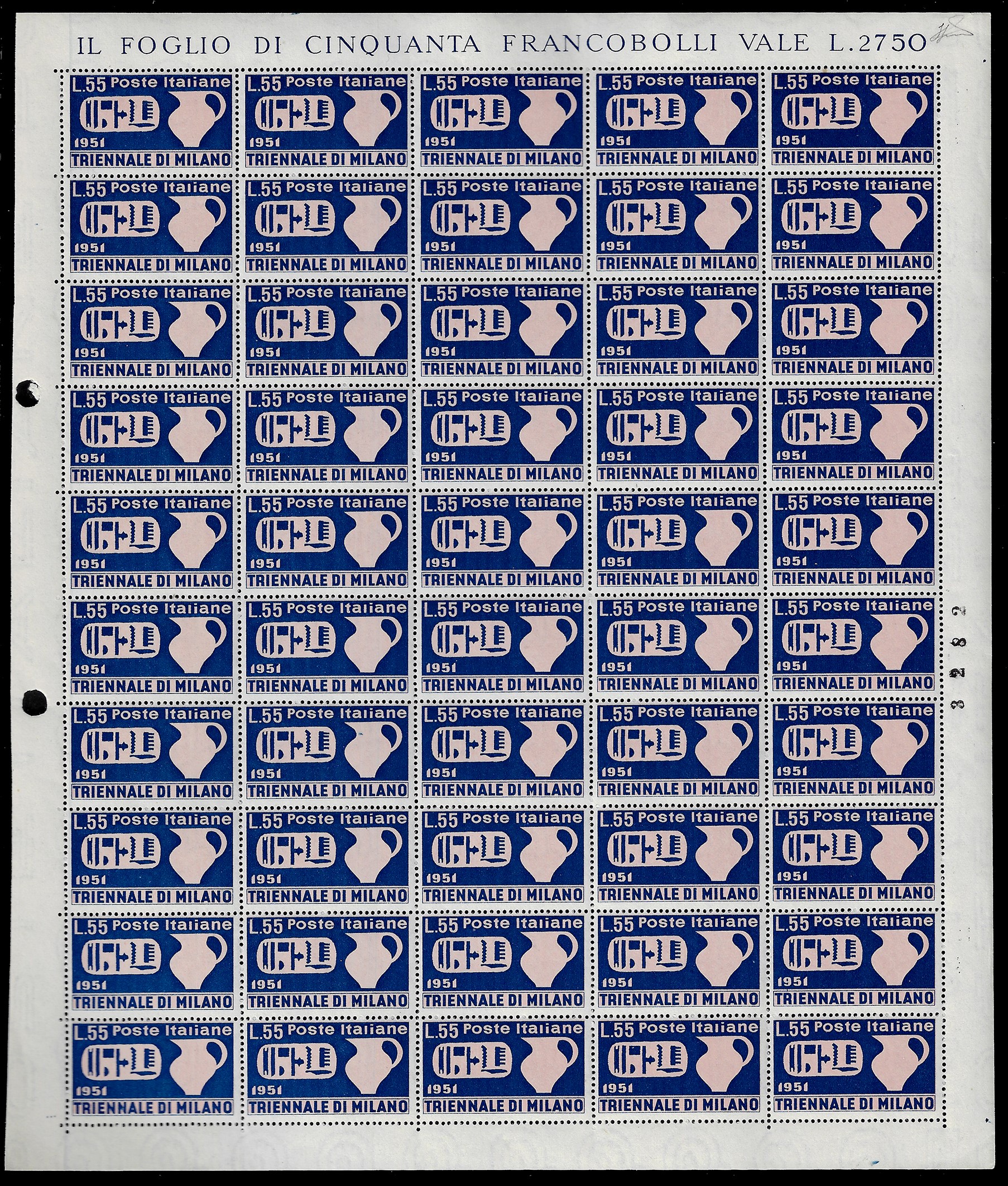 Ferrario, 1951 - Triennale, serie completa (666/667), fogli di 50 esemplari
