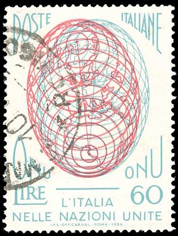 1956 - 60 lire ONU, prima tiratura, doppia stampa del rosso (807b), usato, perfetto. Raro. Cert. Carraro.