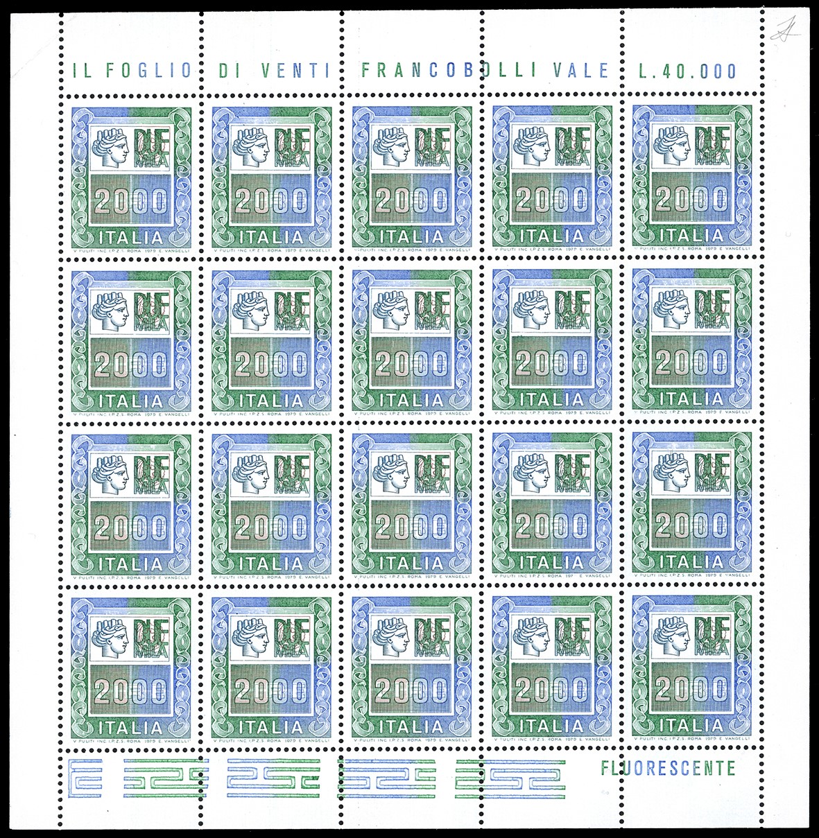 Ferrario, 1978/87 - Alti valori, serie completa di minifogli da 1.500 a 20.000 lire (1438/1442B) ...