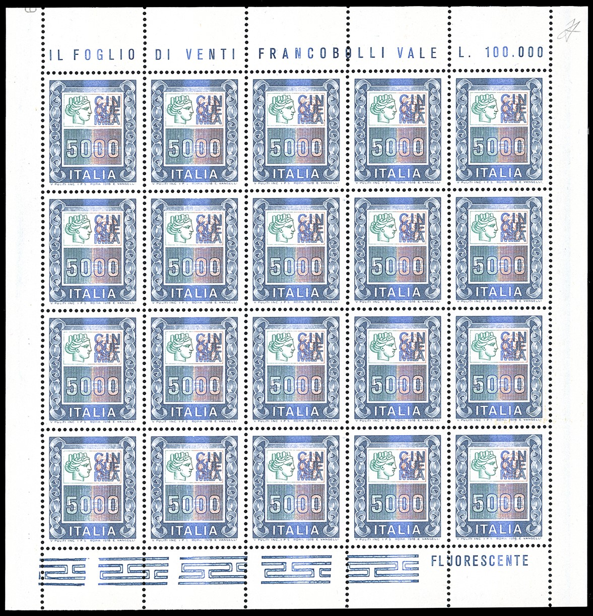 Ferrario, 1978/87 - Alti valori, serie completa di minifogli da 1.500 a 20.000 lire (1438/1442B) ...