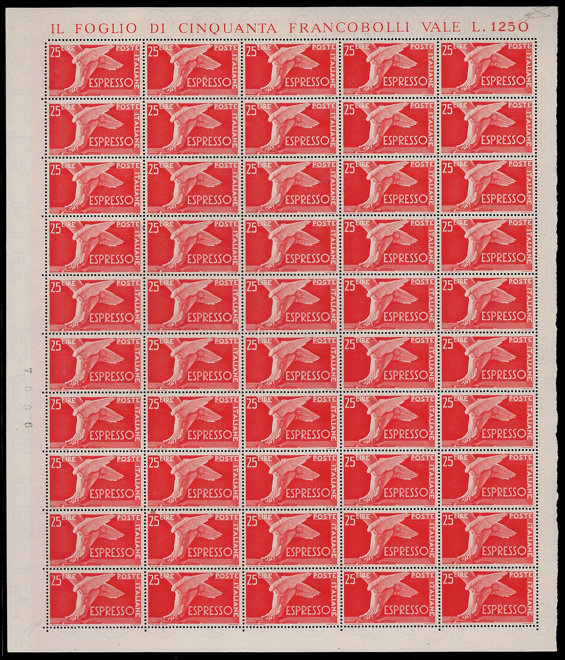 Ferrario, Democrativa, serie completa di 25 francobolli su supporto di 50 esemplari, 1945/52