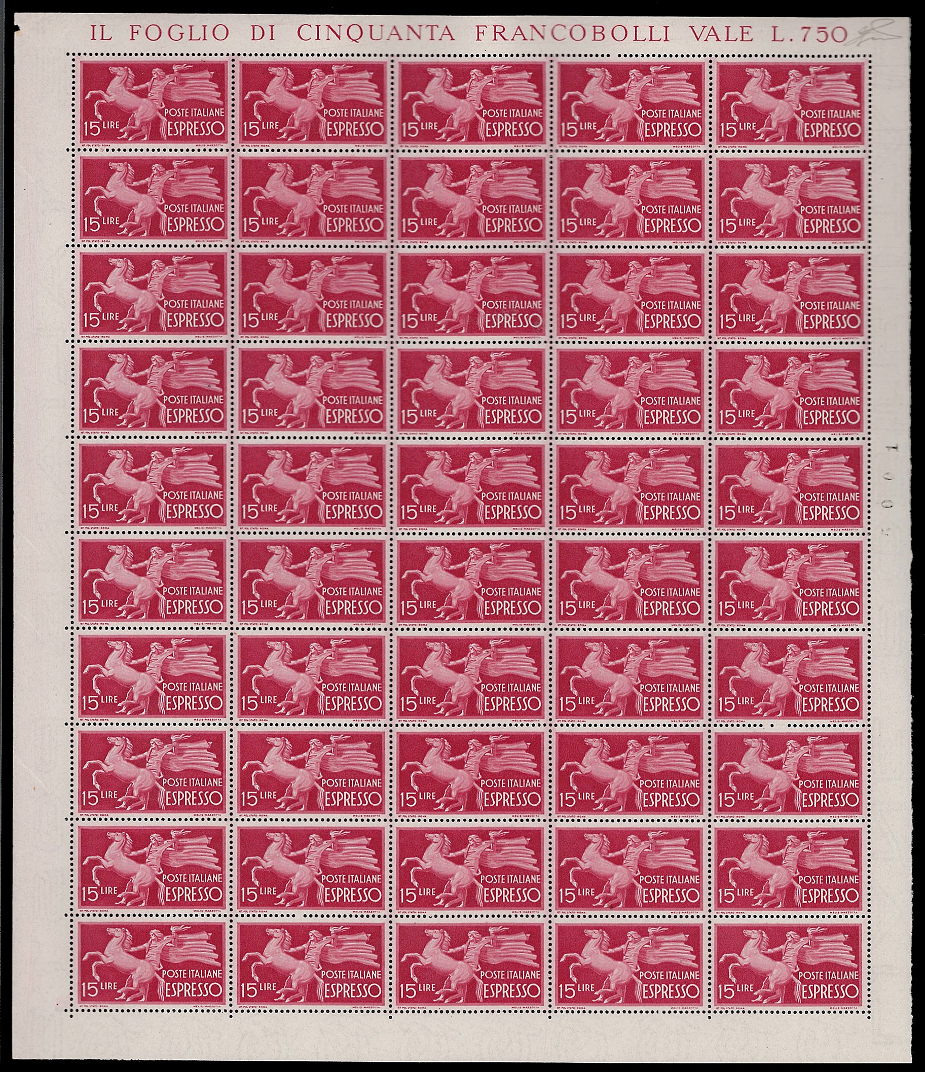 Ferrario, Democrativa, serie completa di 25 francobolli su supporto di 50 esemplari, 1945/52