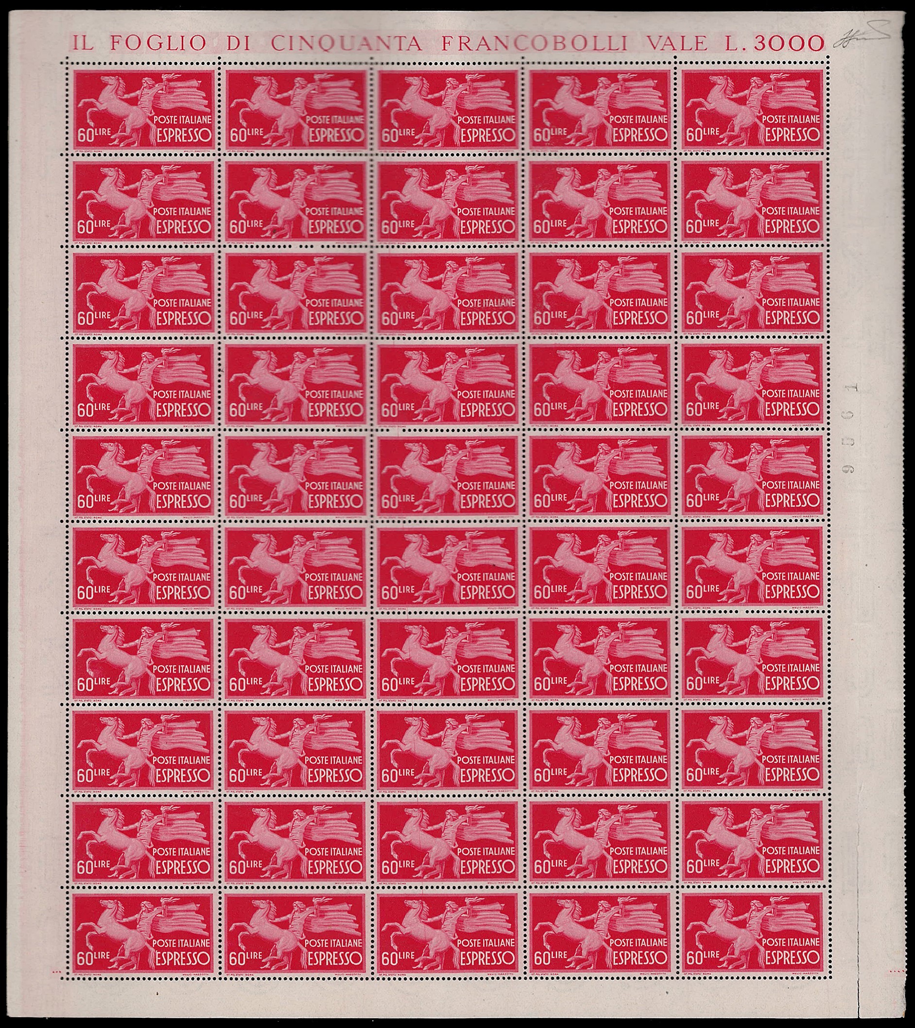 Ferrario, Democrativa, serie completa di 25 francobolli su supporto di 50 esemplari, 1945/52