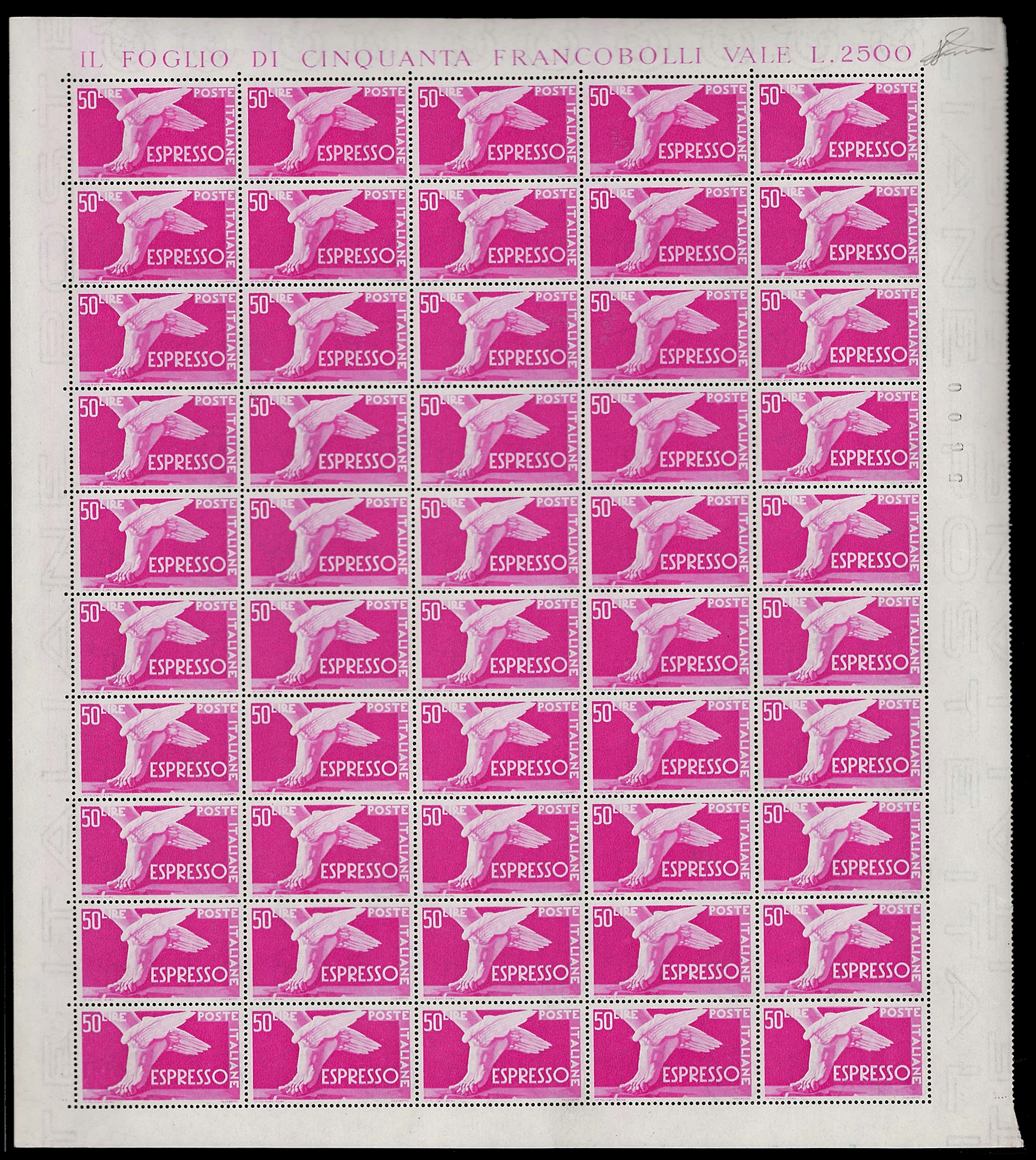 Ferrario, Democrativa, serie completa di 25 francobolli su supporto di 50 esemplari, 1945/52