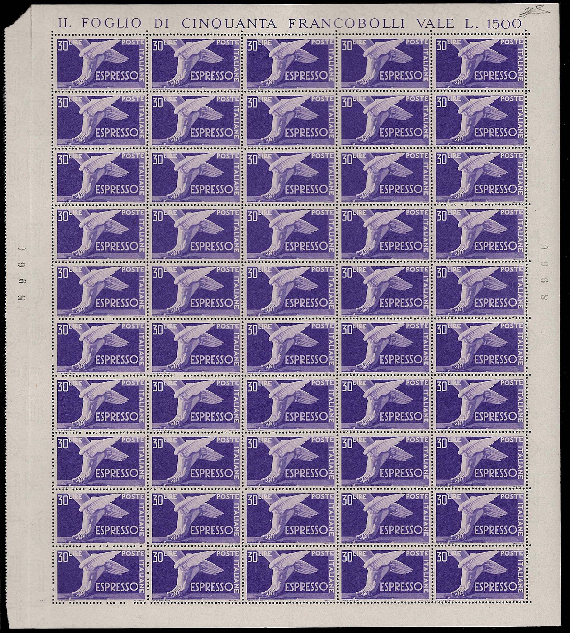 Ferrario, Democrativa, serie completa di 25 francobolli su supporto di 50 esemplari, 1945/52