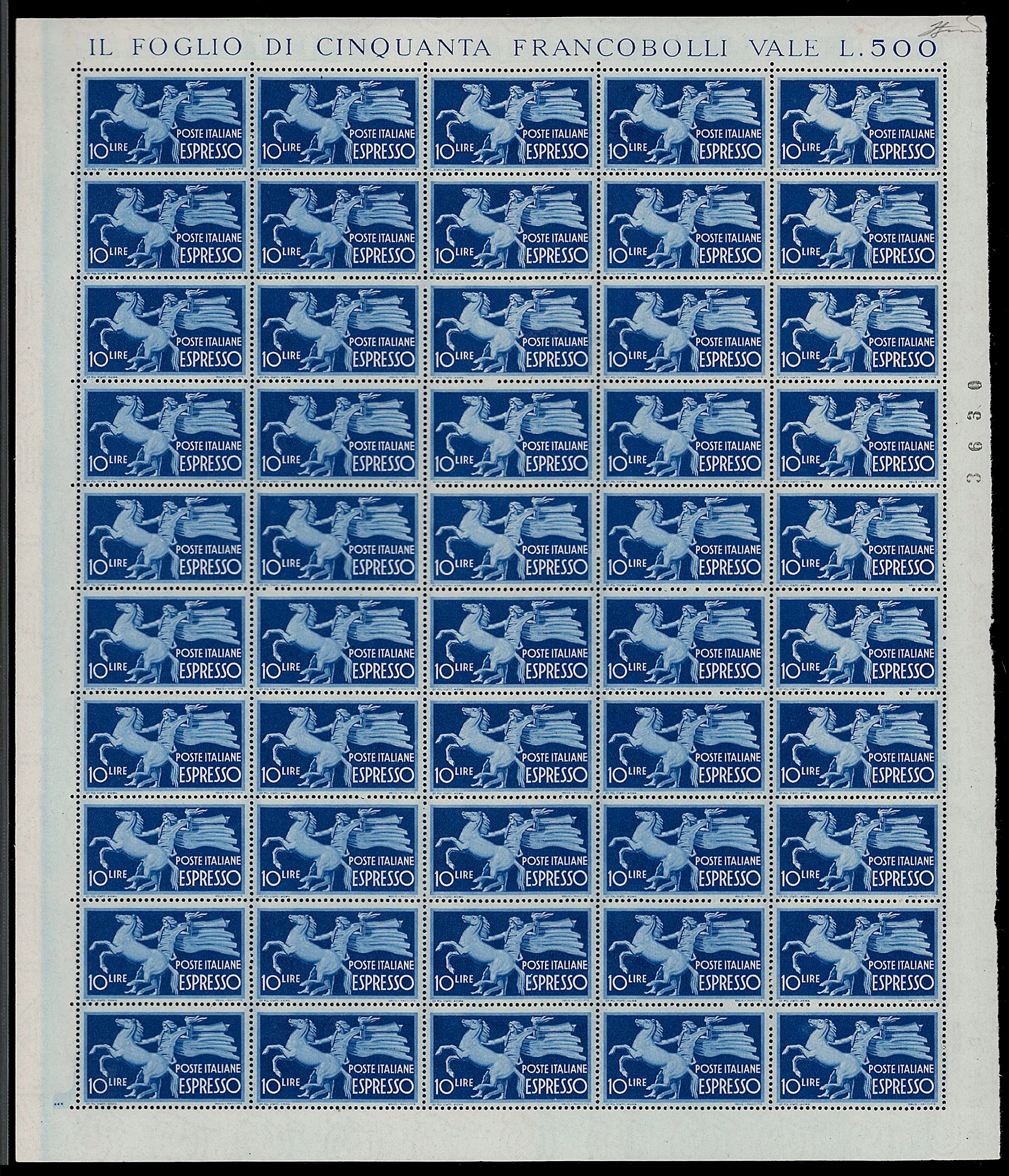 Ferrario, Democrativa, serie completa di 25 francobolli su supporto di 50 esemplari, 1945/52