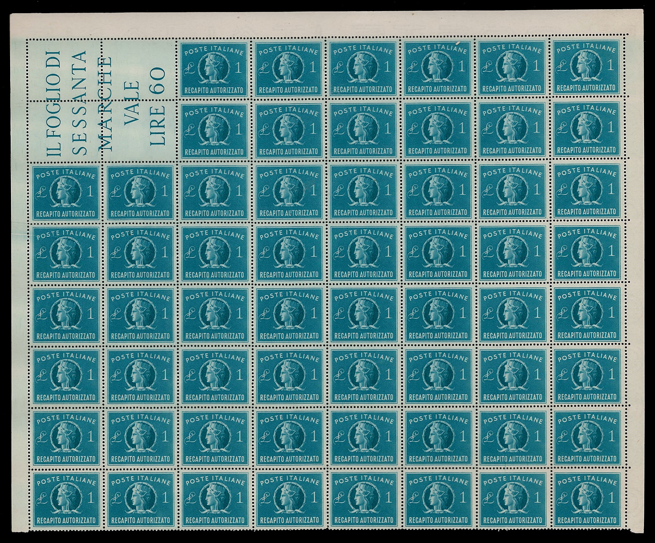Ferrario, 1947 - 1 lira e 8 lire, serie completa di francobolli (8/9), fogli di 60 esemplari