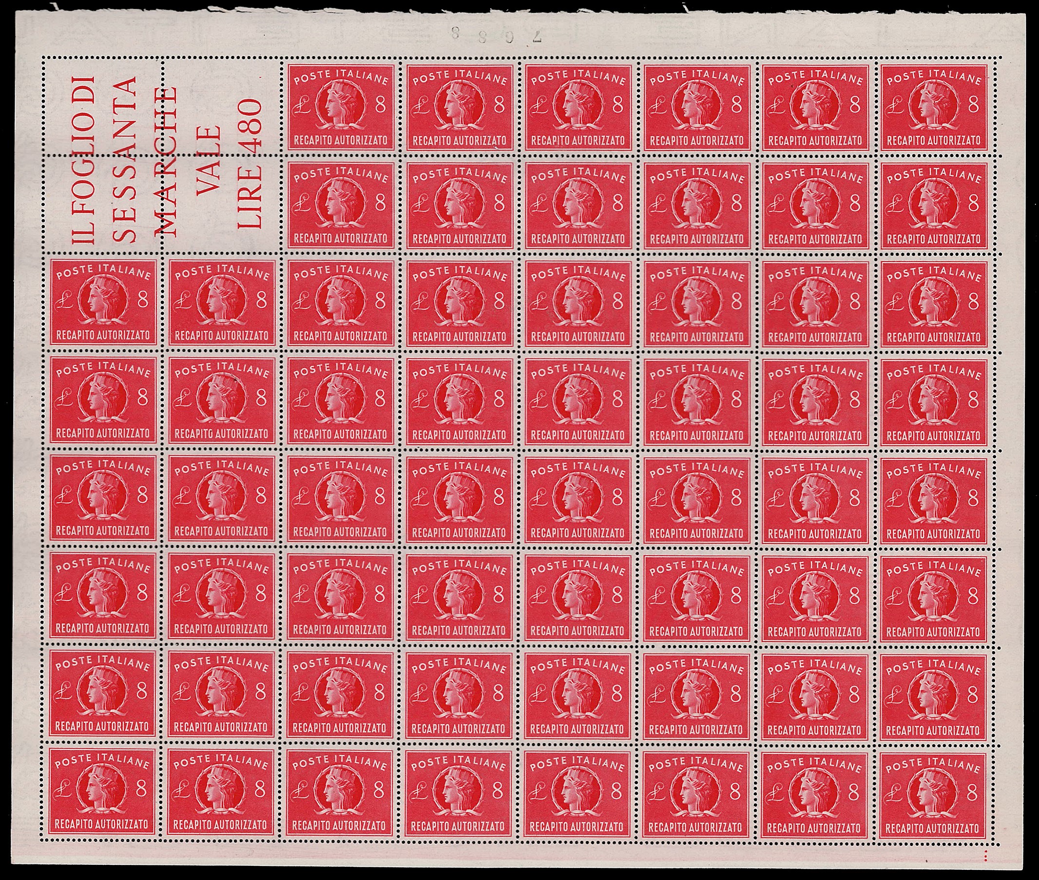 Ferrario, 1947 - 1 lira e 8 lire, serie completa di francobolli (8/9), fogli di 60 esemplari