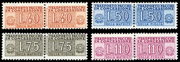 1953 - Filigrana ruota, serie completa (1/4), gomma originale integra, perfetti. Cert. Ferrario.