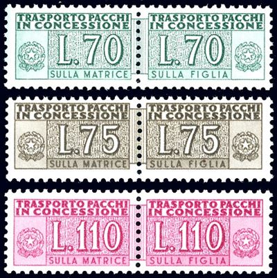 1955/66, 70 lire, 75 lire e 110 lire lilla rosa, francobolli con filigrana stelle, gomma original...
