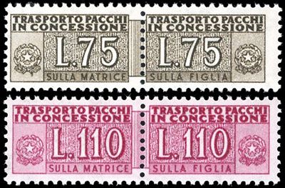 Ferrario, 75 e 110 lire con filigrana stelle, 1955
