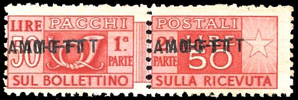 PACCHI POSTALI 1949 - 50 lire, soprastampa su una riga, doppia soprastampa (21b), gomma originale integra, perfetto. Ferrario.