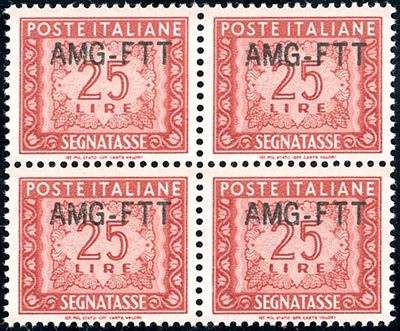 Segnatasse, 25 lire con soprastampa 1954, blocco di quattro